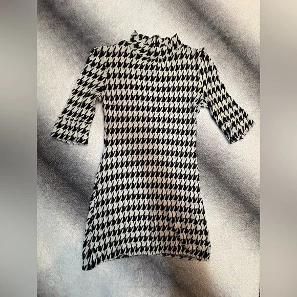 Unbranded Gray Black Large Houndstooth Mock Neck Knit Stretch Dress Medium M - Picture 1 of 7